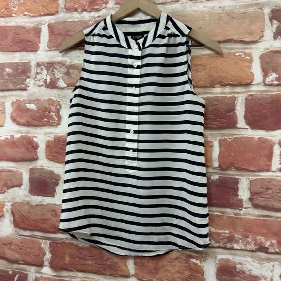 J Crew Top Women's 00 Black White Striped Casual Button Up Popover Shirt - Picture 3 of 8
